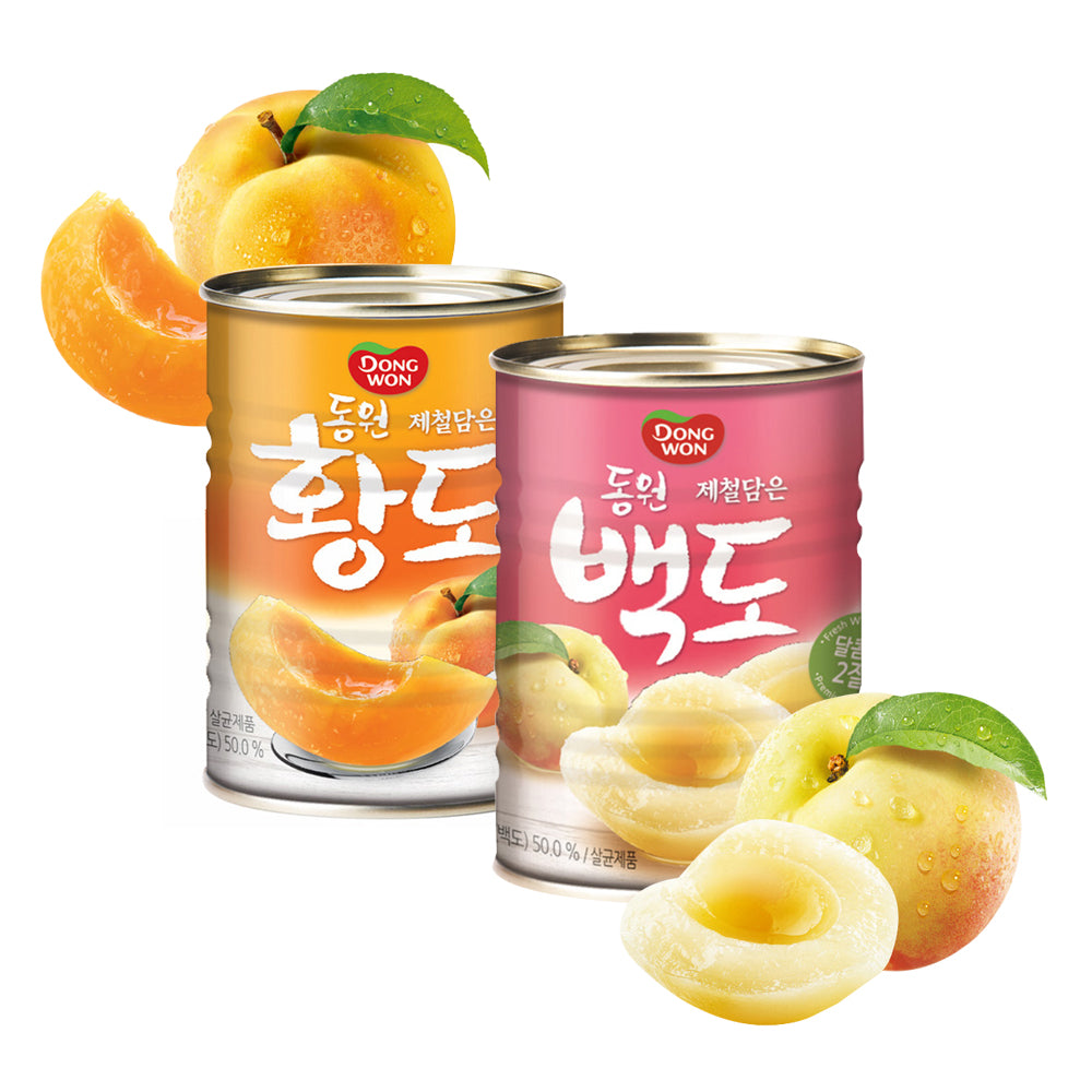 دونغ وون خوخ أبيض/أصفر معلب في موسمه 400g DONGWONG White/Yellow Peach Canned