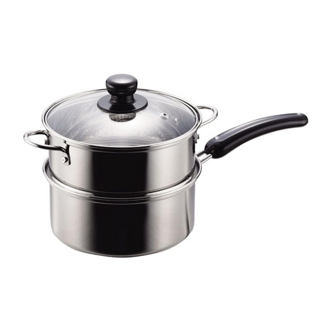 PEARL METAL Stainless Steel 2-Tier Steamer with Glass Lid 18cm