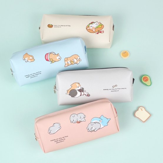 Spacious and cute illustration: Lie down, soft plush pencil case