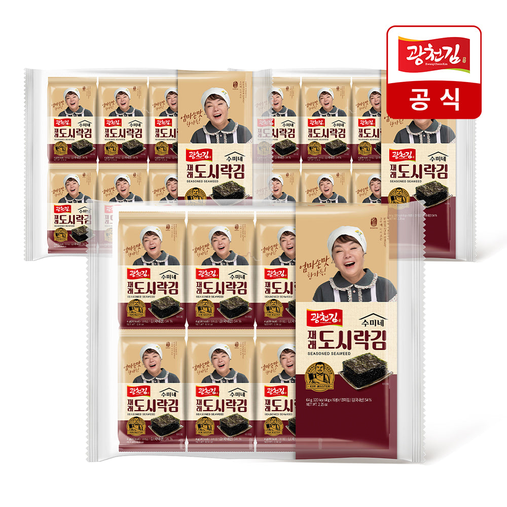 광천김 수미네 재래 도시락김 16봉 Sumi Jerae Seasoned Seaweed 16pk