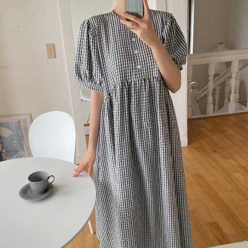 여름 잠옷 드레스 세트 MILKY CHECK SLEEPWEAR DRESS / SET – KMALL09