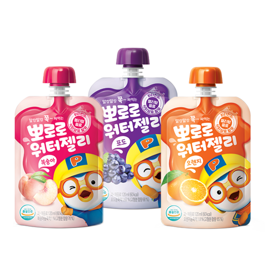 뽀로로 워터젤리 복숭아/오렌지/포도 1박스(120ml*10개) Pororo Water Jelly Peach/Orange/Grape