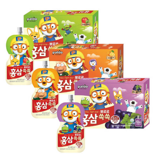 뽀로로 홍삼쏙쏙 사과&매실/오렌지/포도&블루베리 1박스(100ml*10개) Pororo Kids Red Ginseng Fruit Drink (Apple&Plum/Orange/Grape&Blueberry)