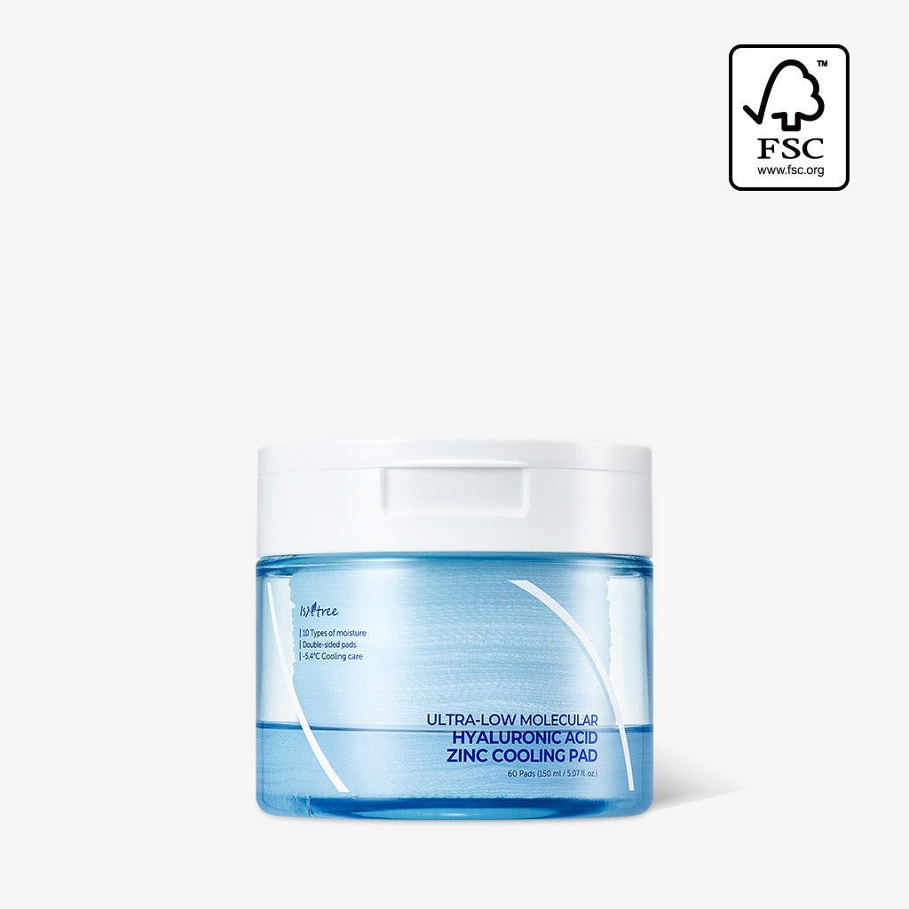 이즈앤트리 초저분자 히아루론산 징크 쿨링 패드 60매 ISNTREE Ultra-Low Molecular Hyaluronic Acid Zinc Cooling Pad 60 Pads