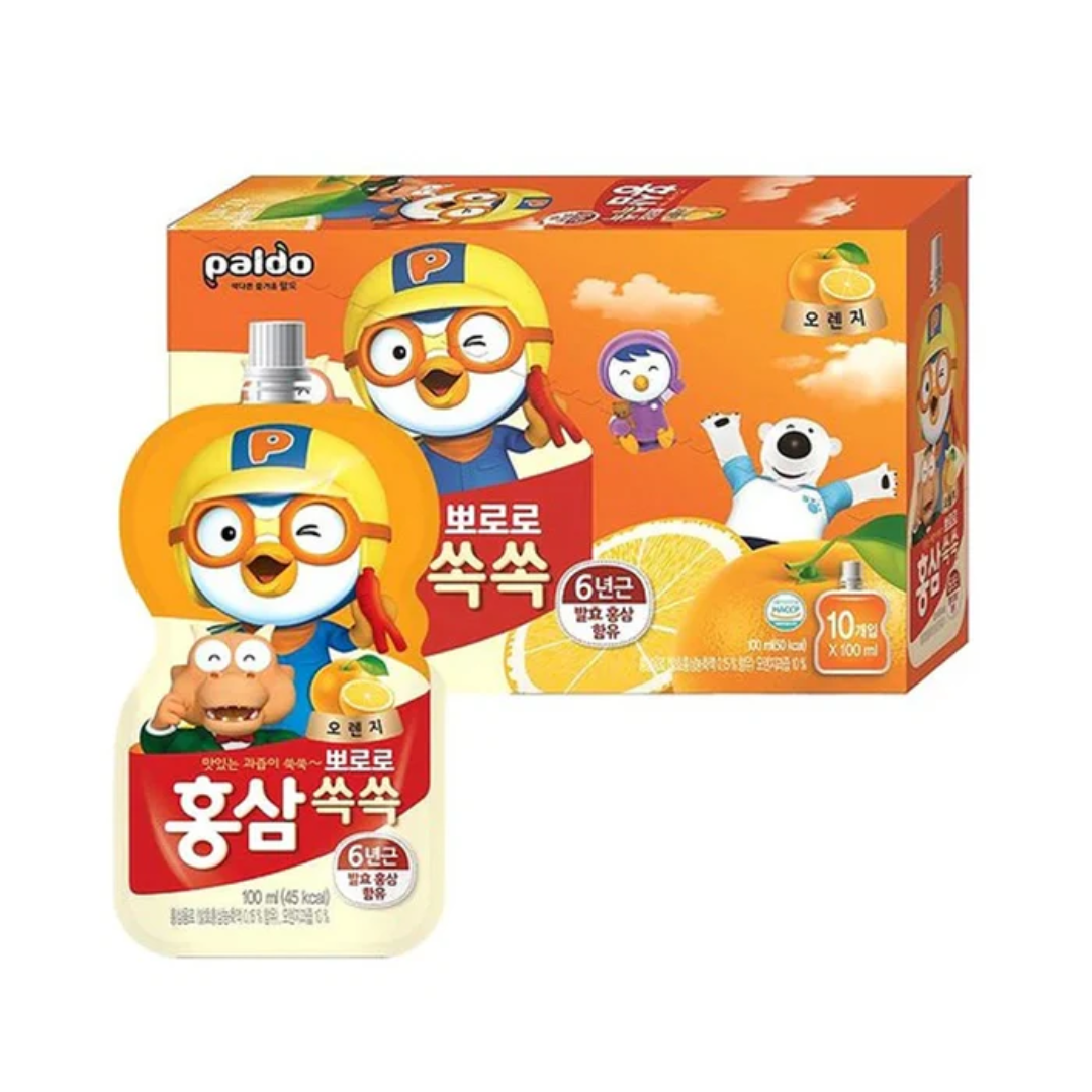 뽀로로 홍삼쏙쏙 사과&매실/오렌지/포도&블루베리 1박스(100ml*10개) Pororo Kids Red Ginseng Fruit Drink (Apple&Plum/Orange/Grape&Blueberry)