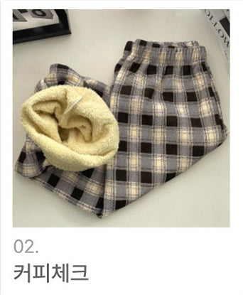 겨울 양털체크 바지 홈웨어 Winter Fleece Checkered Pajama Pants (5 Colors)
