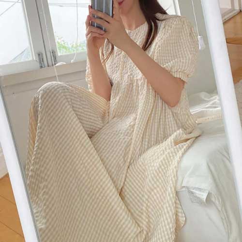 여름 잠옷 드레스 세트 MILKY CHECK SLEEPWEAR DRESS / SET