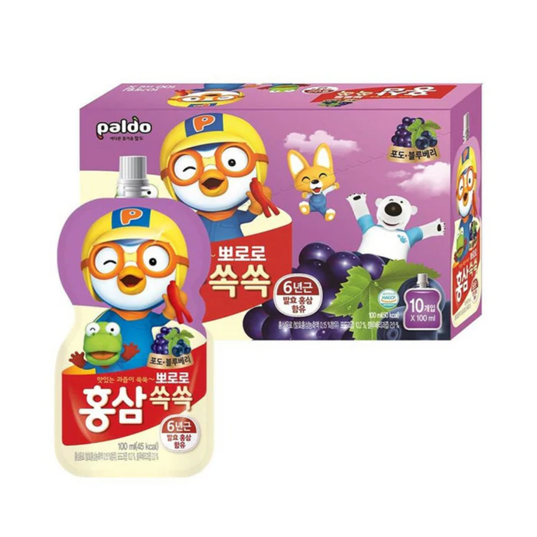 뽀로로 홍삼쏙쏙 사과&매실/오렌지/포도&블루베리 1박스(100ml*10개) Pororo Kids Red Ginseng Fruit Drink (Apple&Plum/Orange/Grape&Blueberry)