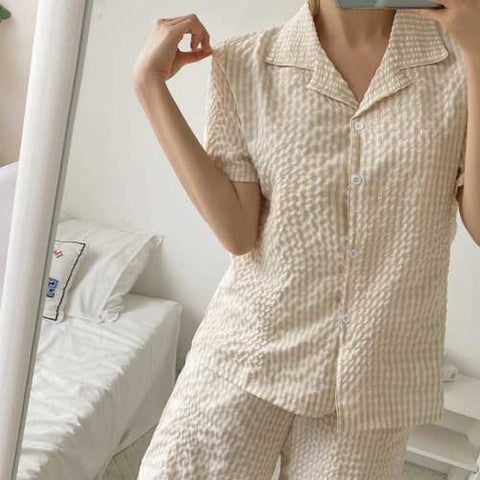 여름 잠옷 드레스 세트 MILKY CHECK SLEEPWEAR DRESS / SET