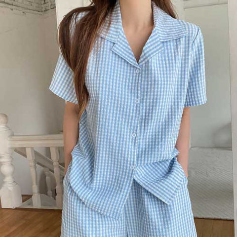 여름 잠옷 드레스 세트 MILKY CHECK SLEEPWEAR DRESS / SET