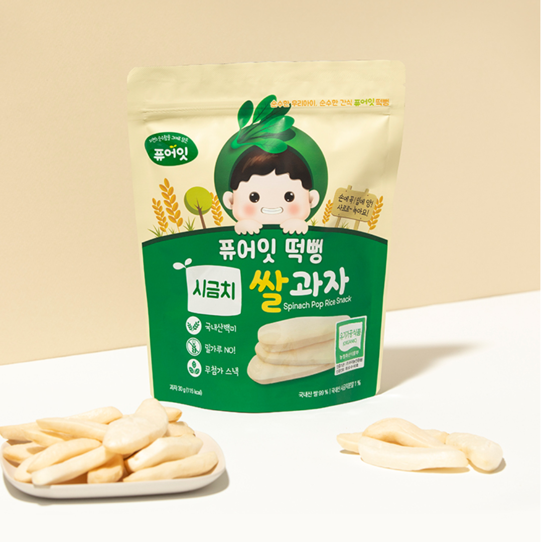 퓨어잇 유기농 떡뻥 (백미/시금치) PURE EAT Pop Rice Snack White Rice/Spinach 30g