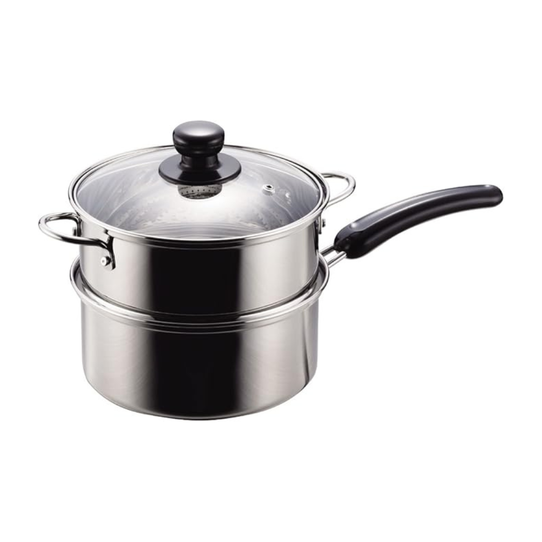 스테인리스 2단 찜기 (유리뚜껑 포함) 18cm PEARL METAL Stainless Steel 2-Tier Steamer with Glass Lid