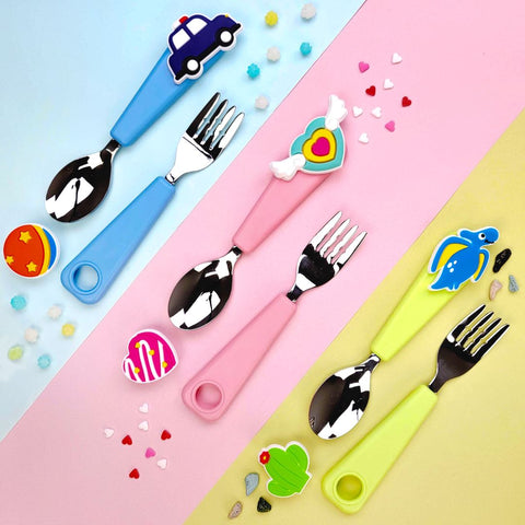 Flex&Lock Spoon & Fork Set (Pink / Blue / Green)