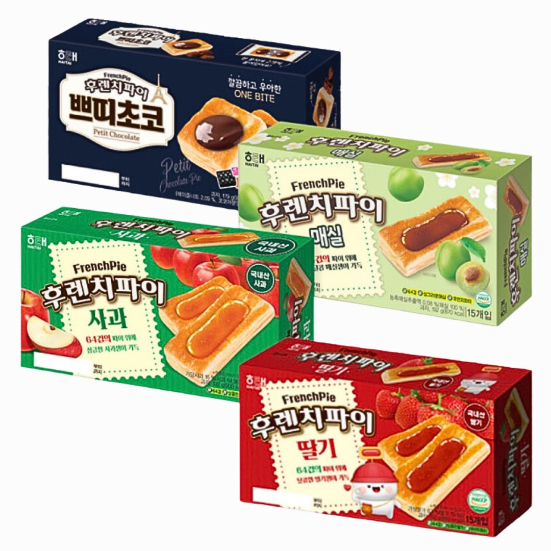 해태 후렌치파이 (딸기/사과/쁘띠초코/매실) 15개입 Haitai FrenchPie (Strawberry/Apple/Petit Chocolate)