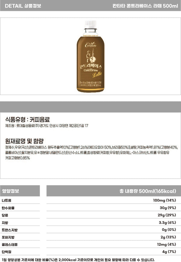 [롯데] 칸타타 콘트라베이스 라떼 500ml