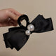 트윈 진주 블랙 리본 헤어 집게핀 Twin pearl black ribbon hair clip