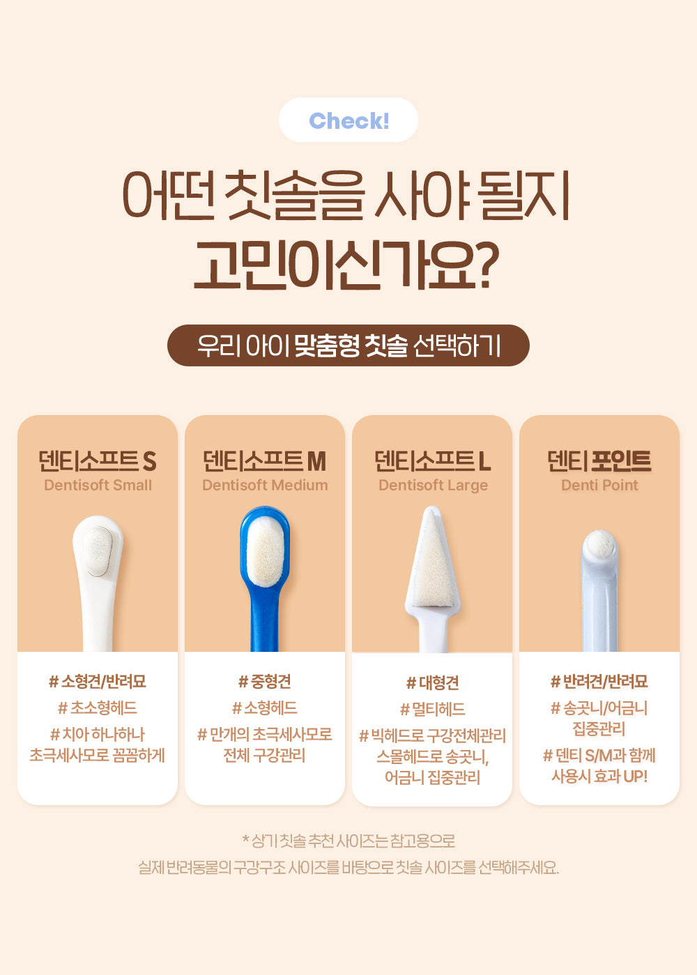 덴티소프트 반려동물 칫솔 M