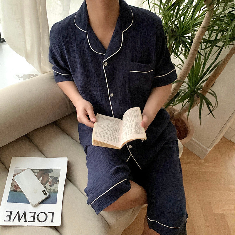 여름 잠옷 입고✔ 시원한 소재 시어서커 반팔 세트👌 Cool Linen Short-Sleeves Top&Bottom Set