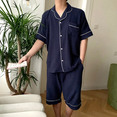 여름 잠옷 입고✔ 시원한 소재 시어서커 반팔 세트👌 Cool Linen Short-Sleeves Top&Bottom Set